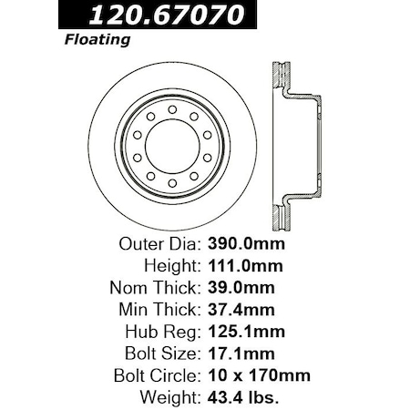 Centric Parts Premium Brake Rotor, 120.67070 120.67070